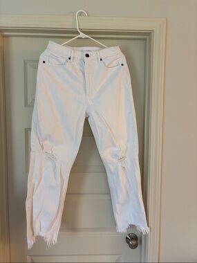 LOFT White Straight-Leg Distressed Jeans